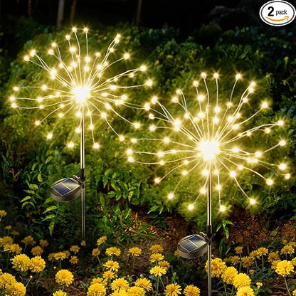 Anordsem Solar Garden Lights Outdoor: Bendable Copper Wire with 120 LED Firework Beads - Warm Waterproof DIY Starburst Decoration for Yard Pathway Patio - Gifts for Women Mom Homeowners