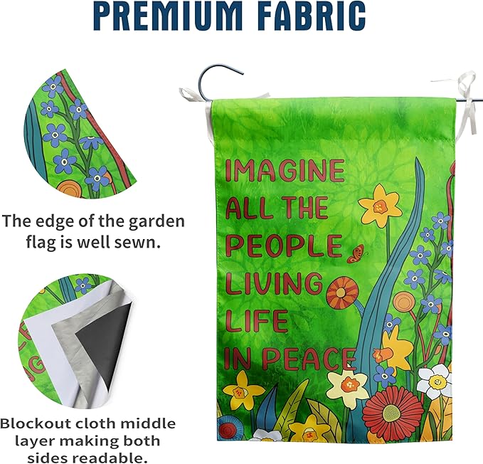 Imagine All the People Living Life in Peace Garden Flag Green 28x40 Double Sided Large Summer House Flags Flower Yard Banner