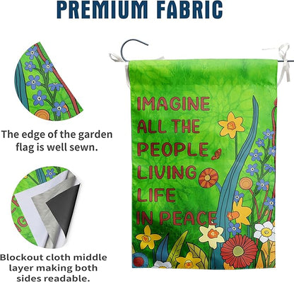 Imagine All the People Living Life in Peace Garden Flag Green 28x40 Double Sided Large Summer House Flags Flower Yard Banner