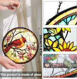 Bimkole Bird Stained Glass Suncatcher Window Hanging - Flowers Design for Indoor Window or Doorway Decoration - 7.87x7.87 inch with Chain and Hook - Unique Home Decor Gift