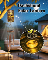 Dachshund Gifts for Women - Solar Wind Chimes Outdoor Decor with Larterns Garden Patio Porch Balcony Hanging Decoratoin Christmas New Year Birthday Gift for Mom Grandma Friend Dog Lover