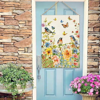 Baccessor Spring Floral Birds Garden Flag Double Sided 12.5x18 Inch Burlap with Clip and Stopper,Flower Butterflies Flag Seasonal Farmhouse Front Yard Lawn Summer Outside Outdoor Decoration