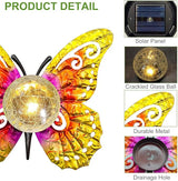 Solar Lights Outdoor Garden Butterfly Decor, Metal Butterfly Statue Decoration with LED Crackle Glass Globe, Solar Powered Lighted Garden Art Decor for Patio Lawn Yard Pathway Tabletop Ground