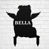 English Bulldog Angel Wings Statue Figurine For Garden Sign Memorial Ornament Metal Burial Bereavement Sympathy Gift Grave Marker for Yard Garden Porch Lawn Grassland Park Farm Flowerpot Decor.