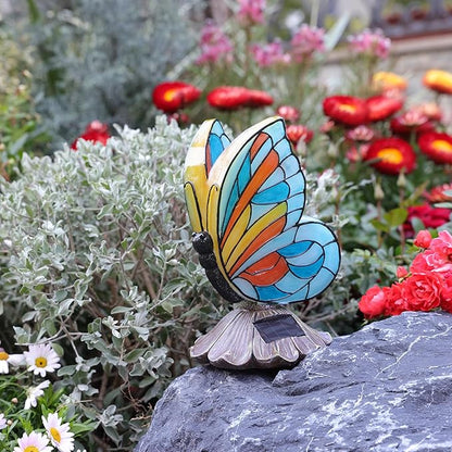 Rezpuao Solar Butterfly Garden Statues,Butterfly Decor for Outdoor,Resin Colorful Butterflies Figurine with Solar Light for Patio,Balcony,Yard,Lawn Ornament,Perfect Garden Gift