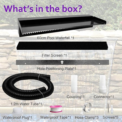 Pamopamo Pond Waterfall Spillway Pool Fountain Water Feature, Black Stainless Steel Outdoor Fountains, Swimming Pool Water Flow Waterfalls Kit for Garden Patio Ponds-23.6"x7.8"x3.9"(NO Light)