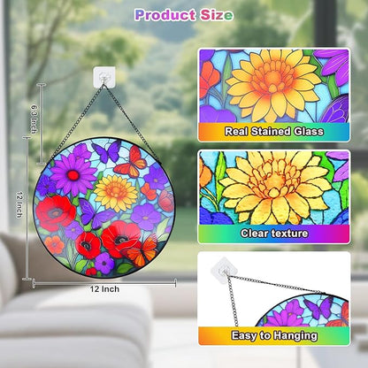 Sunflower Stained Glass Window Hanging - Wildflowers Suncatcher for Indoor Window, Floral Stained Glass Decor for Garden, Home, Outdoor, Sun Catchers Birthday Gift for Women,Lovers and Mom 12 Inch
