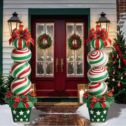 33" Christmas Decorations Outdoor Candy Christmas Decorations, 2ct Large Tall Outdoor Stake Signs 4 Interlocking PP Panels with H-Brackets Fiberglass Rods for Lawn Pathway Xmas Party