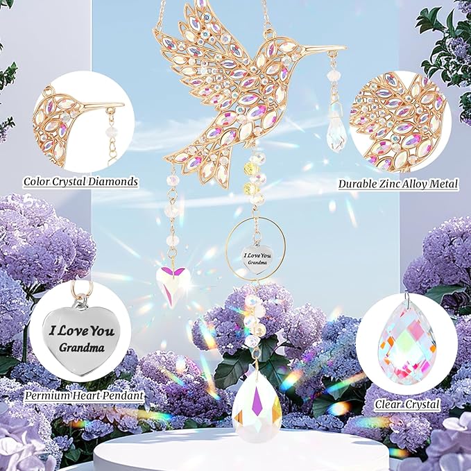 Hummingbird Gifts for Grandma, Hanging Window Sun Catchers for Outdoor Garden Decor, Hummingbird Decorations for Home, Mothers Day Birthday Grandma Nana Gifts