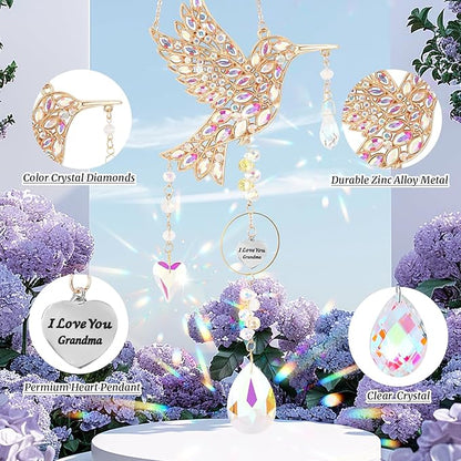 Hummingbird Gifts for Grandma, Hanging Window Sun Catchers for Outdoor Garden Decor, Hummingbird Decorations for Home, Mothers Day Birthday Grandma Nana Gifts