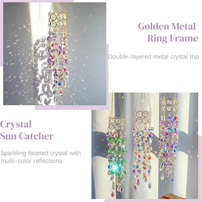 H&D HYALINE & DORA 19'' H Crystal Suncatchers Windows Hanging Crystals Sun Catcher Prisms with Purple Beads Chain Gold-Plated Sun Catcher for Indoor and Outdoor Decor