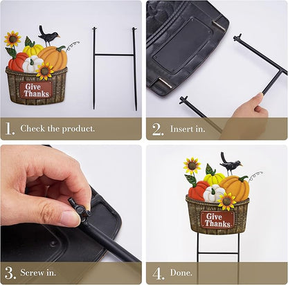 TERESA'S COLLECTIONS Fall Decorations for Outdoor Home, Pumpkin Fall Garden Decor, Autumn Metal Yard Signs Stake Lawn Sunflower for Thanksgiving Decorations, Harvest Outside Patio Party Gifts, 28 in