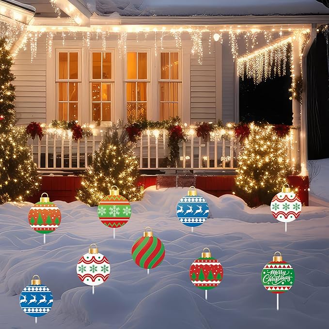 Shimeyao 6 Pcs 12 Inch Metal Christmas Garden Stakes Ugly Sweater Outdoor Plant Stakes Christmas Ball Yard Signs Xmas Outdoor Decor for Home Lawn Porch Holiday Front Backyard