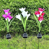 ANGMLN 4 Pack Solar Flower Lights,16 Bigger Head Solar Lily Flowers, 7 Color Changing Pathway Lights for Garden Patio Yard Outdoor Garden Stake Decoration (Purple2&White1&Pink1)
