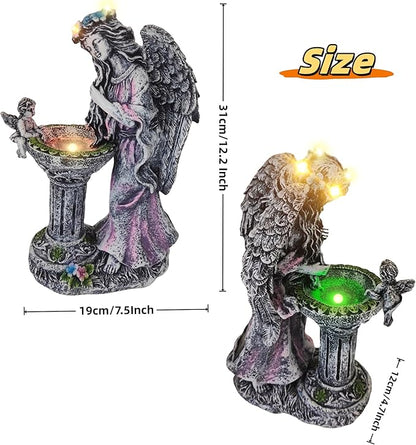 Evursua Garden Angel Decor 12 Inch Solar Fairy Outdoor Statue with Fountain Light Color Changing, Solar Lights Yard Decoration for Front Porch Flowerpot Patio Ornaments, Home Decor Gifts for New Year