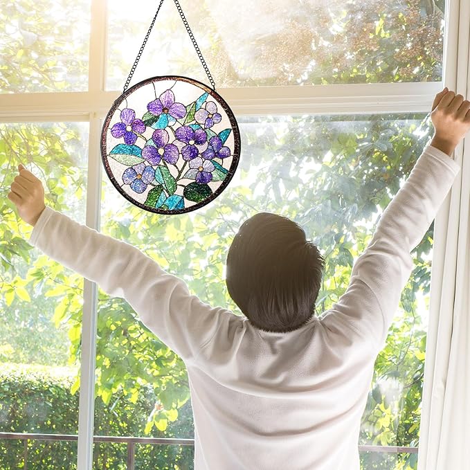 Stained Glass Suncatchers Window Hanging, Flowers Sun Catchers Indoor Window Stained Glass Hanging Garden Decor, Birthday Gifts for Mom Grandma Aunt Sister Bestie 7.8 in