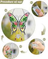 KY&BOSAM Butterfly Suncatcher Mother-in-Law Stained Glass for Window Hanging Wind Chime with Pressed Flower Wings Embedded in Glass with Metal Heart Charm Gift for Mother Day Valentine`s Day Birthday
