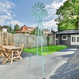 VINGLI 8FT Ornamental Windmill Backyard Garden Decoration Weather Vane, Heavy Duty Metal Wind Mill w/ 4 Legs Design,Light Blue