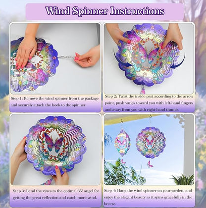 3D Wind Spinner, 12 inch 3D Kinetic Metal Garden Spinners, Rustproof Metal Garden Decor Yard Art, Wind Sculptures Ideal Gift for Homeowners & Garden Lovers