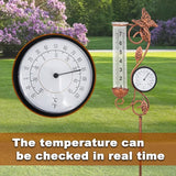 Butterfly Rain Gauge Garden Decor, 32" Thermometer Patio Decor, 7" Capacity Rain Gauge Replacement Tube Glass, Outdoor Temperature Patio Decor