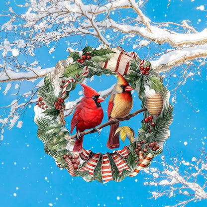 Metal Christmas Birds Wind Spinner Gift for Boy Girl Kids Colorful 3D Hanging Christmas Holly Wind Spinner for New Year Outdoor Garden Decor Animal Wind Sculptures