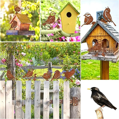 5PCS Rusty Metal Birds Decoration, Outdoor Fence Yard Decor, Metal Bird Art, Fence Decorations Outdoor, Rustic Garden Decor, Garden Sculptures Statues, Lawn Ornaments (Wren)