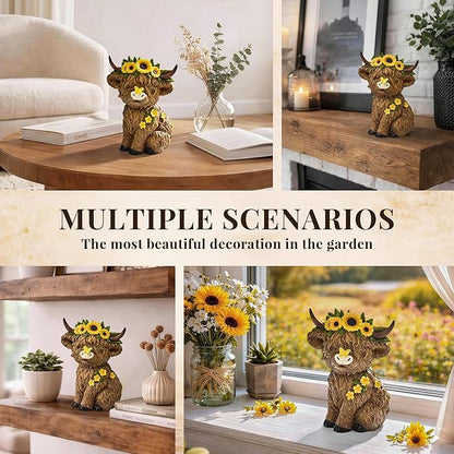TISEJOY Highland Cow Decor 8", Highland Cow Statues for Garden Decor, Outdoor Indoor Table Desk Decor, Garden Statues for Patio Yard Lawn Windowsill and Backyard, Garden Gifts for Mom, Friends