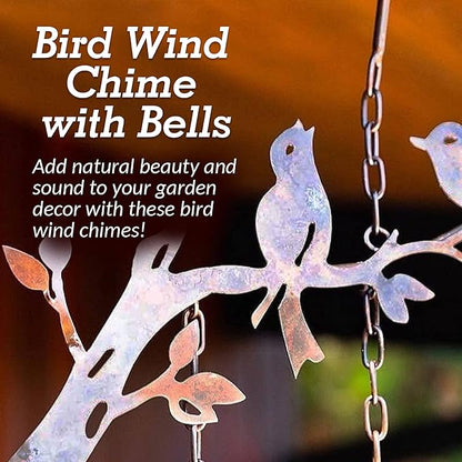 Happy Gardens Bird Wind Chimes with Bells | 5 Suspended Bells Windchime with Birds Garden Decor | Mothers Day Outdoor Gifts & Backyard Decorations