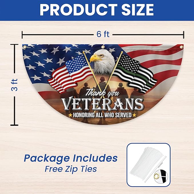 FLAGWIX Outdoor American Army Veteran Flag - Non-Pleated American Fan Flag Bunting 3x6 ft - Veteran Gifts for Men Women, Patriotic 4th of July Memorial Day Decorations Outdoor for Home Garden Decor