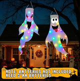 Halloween Decorations Outdoor Indoor, 2 Pack Light Up Ghost Decorations with LED Lights, Hanging Ghost Halloween Decor for Yard Porch Garden Lawn Party (2B-2Pack)