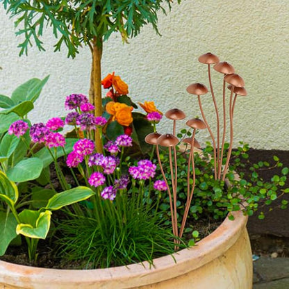 Mushroom Garden Plant Stakes – 2pcs Metal Statue Decor, Rust-Proof Iron Ground Ornament, Decorative Art Accessories for Outdoor Patio Lawn Yard, Flower Pot, Potted Plants, Indoor Gardeners Gift Lovers