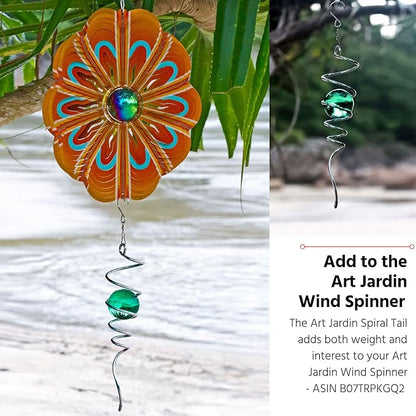 Metal Spiral Wind Spinner – Green Outdoor Spinner Ball with Tail, 3D Hanging Yard & Garden Décor