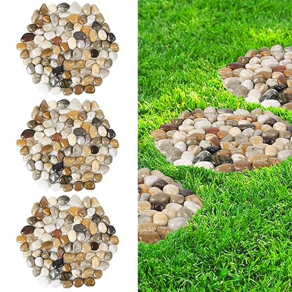 River Rock Stepping Stones Outdoor for Garden Walkway, 10 inch 3 Pcs Hexagon Shape Paver Step Stones Polished Pebble River Stone Mat for Yard Lawn Patio Pathway Walk Way - Multi-Color