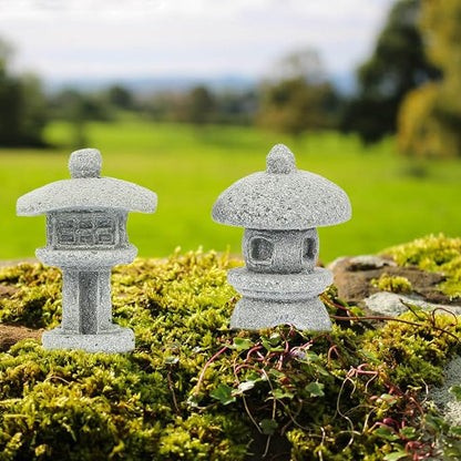 Yardwe Miniature Pagoda Statue Japanese Sandstone Lantern for Zen Garden Micro Landscape Indoor Outdoor Decoration 1.25X0.82X0.82 Inch Set of 4