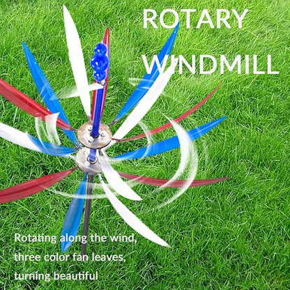 360° Outdoor Wind Spinner, Garden Pinwheels Metal Wind Sculpture Spinner with Gardens Stake, Rotating Windmill Yard Art Decor for Patio, Lawn & Garden (Color)