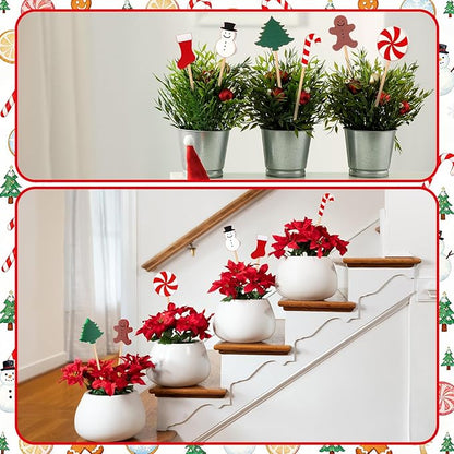 6 Pcs Wooden Christmas Garden Stakes Yard Decoration Front Yard Art Stick Flower Sticks Holiday Supplies for Christmas Indoor and Outdoor Lawn Path Terrace Flower Pots Theme Event Party