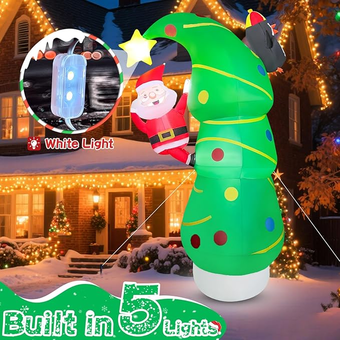 7FT Inflatables Christmas Tree 7FT Christmas Tree Inflatable Outdoor Decor Combined with Santa Penguin Xmas Tree Blow Up Yard Decor with Built-in 5 LEDs for Yard Garden Law(with Storage Bag)