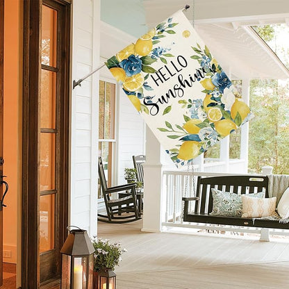 AVOIN colorlife Summer Lemon Floral House Flag 28x40 Inch Double Sided Outside, Hello Sunshine Seasonal Yard Outdoor Flag