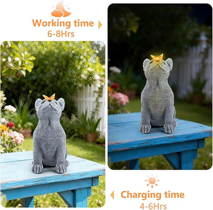 Dog Statue with Solar Butterfly, Cute French Bulldog Garden Statue Outdoor Decor for Outside Yard Lawn Patio Porch, Resin Garden Art Home Decorations Figurine, Dog Lovers Gifts for Women Mom