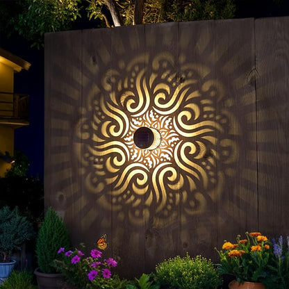 2 Pack Solar Fence Lights Metal Solar Powered Outdoor Wall Deck Step Lights Mandala Theme Waterproof Fence Light for Garden Post Patio Backyard Yard Decor, Gardening Gifts for Women Mom Grandma