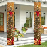 BlissYard Christmas Tree Long Vertical Banner Outdoor Front Porch Hanging Decor 12x71 Inch Xmas Tree Sparkling Ornaments Lights Star Festive Indoor Outdoor Xmas Decor Wall Front Door Yard Garage