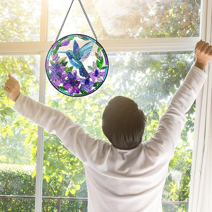 Stained Glass Suncatchers Window Hanging, Hummingbird Sun Catchers Indoor Window Stained Glass Hanging Garden Decor, Birthday Gift for Mom Grandma Aunt Sister Bestie 7.8 in