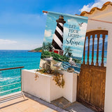 Dyrenson Let Your Light Shine Summer Lighthouse Beach Coastal Decorative House Flag, Ocean Beach Garden Yard Outside Decorations Outdoor Large Decor 28x40