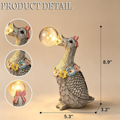 Porch Goose Statue with Solar Bubble Light Garden Gray Figurine Decor for Yard Lawn Patio Outdoor Decorations Housewarming Gifts for Mom Grandma Women