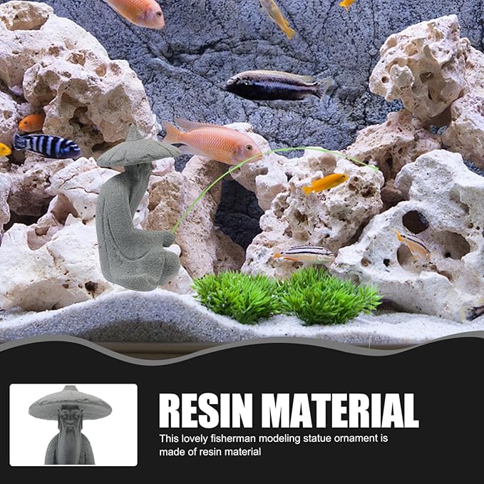 HOMSFOU Mini Fisherman Figurine Miniature Resin Fisherman Bonsai Statue Chinese Sitting Fishing Ornament for Fish Tank Fairy Garden Micro Landscape Sand Fairy