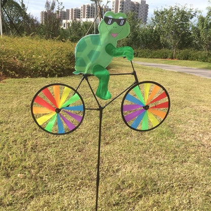 3D Animal on Bike DIY Windmill, Lawn Yard Garden Colorful Wind Spinner Decor (Tortoise)