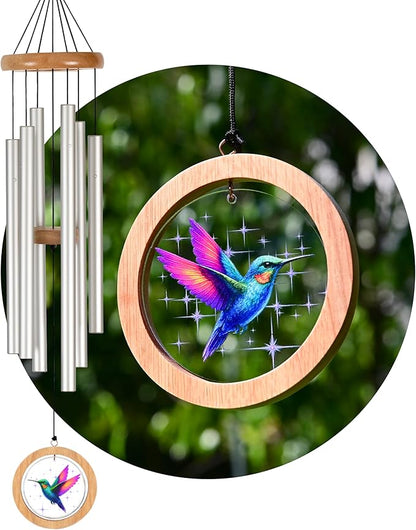 Wind Chimes for Outside, Wind Chimes Outdoor Clearance, Deep Tone Outdoors, Hummingbird Wind Chime, Memorial, Sympathy Gift, Patio, Porch, Home Décor, Modern, Acrylic Art, Silver (34" Hummingbird)