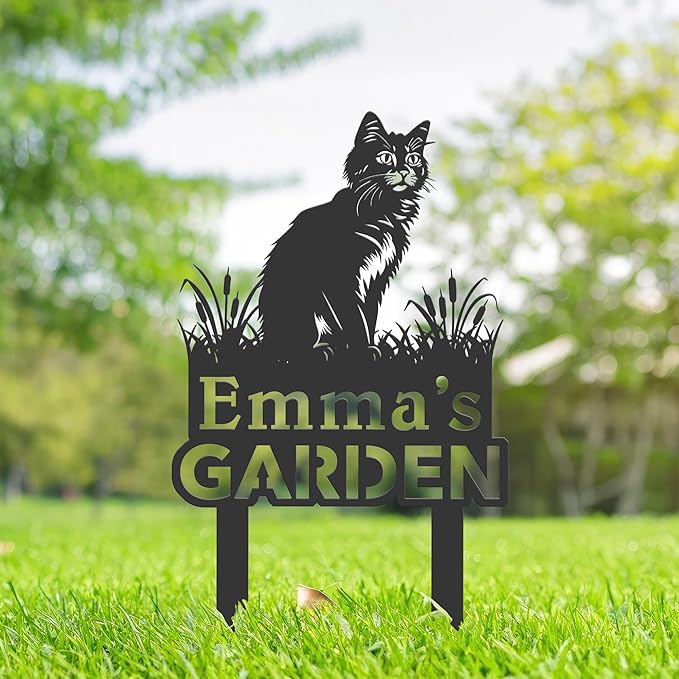 Personalized Cute Cat Kitten Metal Garden Sign,Custom Yard Sign With Stake,Outdoor Garden Décor,Pet Cat Lawn Garden Decorated Statue,Cat Sympathy Yard Metal Sign,Cat Lover Gifts Kailyard Plaque.