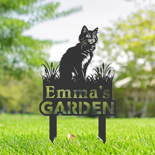 Personalized Cute Cat Kitten Metal Garden Sign,Custom Yard Sign With Stake,Outdoor Garden Décor,Pet Cat Lawn Garden Decorated Statue,Cat Sympathy Yard Metal Sign,Cat Lover Gifts Kailyard Plaque.