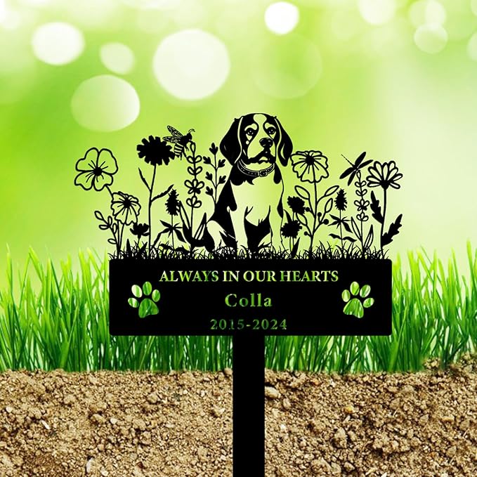 Personalized Flora Dog Memorial Garden Stake - Custom Cemetery Sign With Stake - Pet Grave Marker Plaque - Engraved Headstone for Dogs